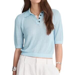 Madewell Pale Blue Short Sleeve Preppy Polo Sweater Tee Shirt Women’s Small NWT